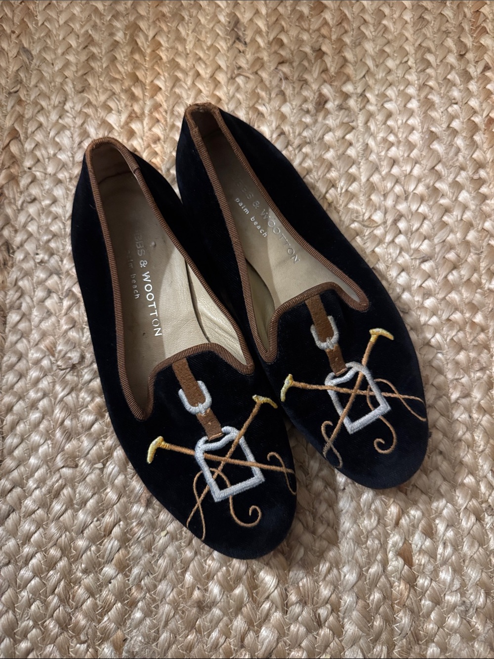 Stubbs & Wootton 6.5 Black Velvet Stirrup Equestrian Loafers Womens
